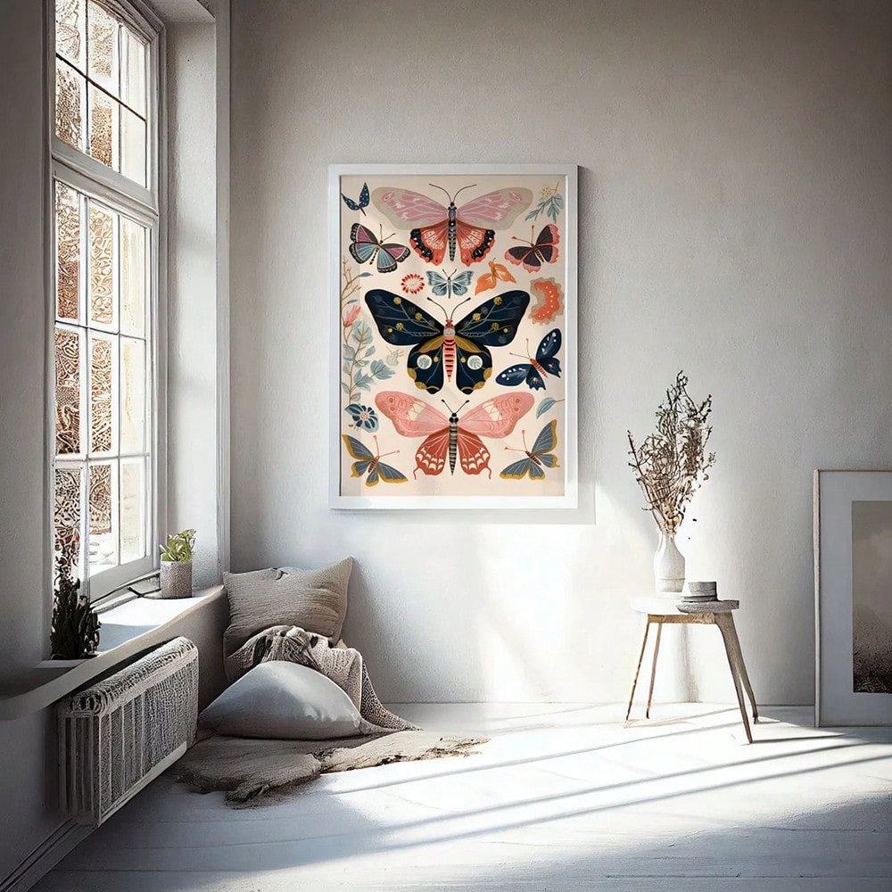 Boho Butterfly Floral Canvas Wall Art Print – Retro Aesthetic Botanical Unframed Poster for Bedroom Living Room Modern Home Decoration