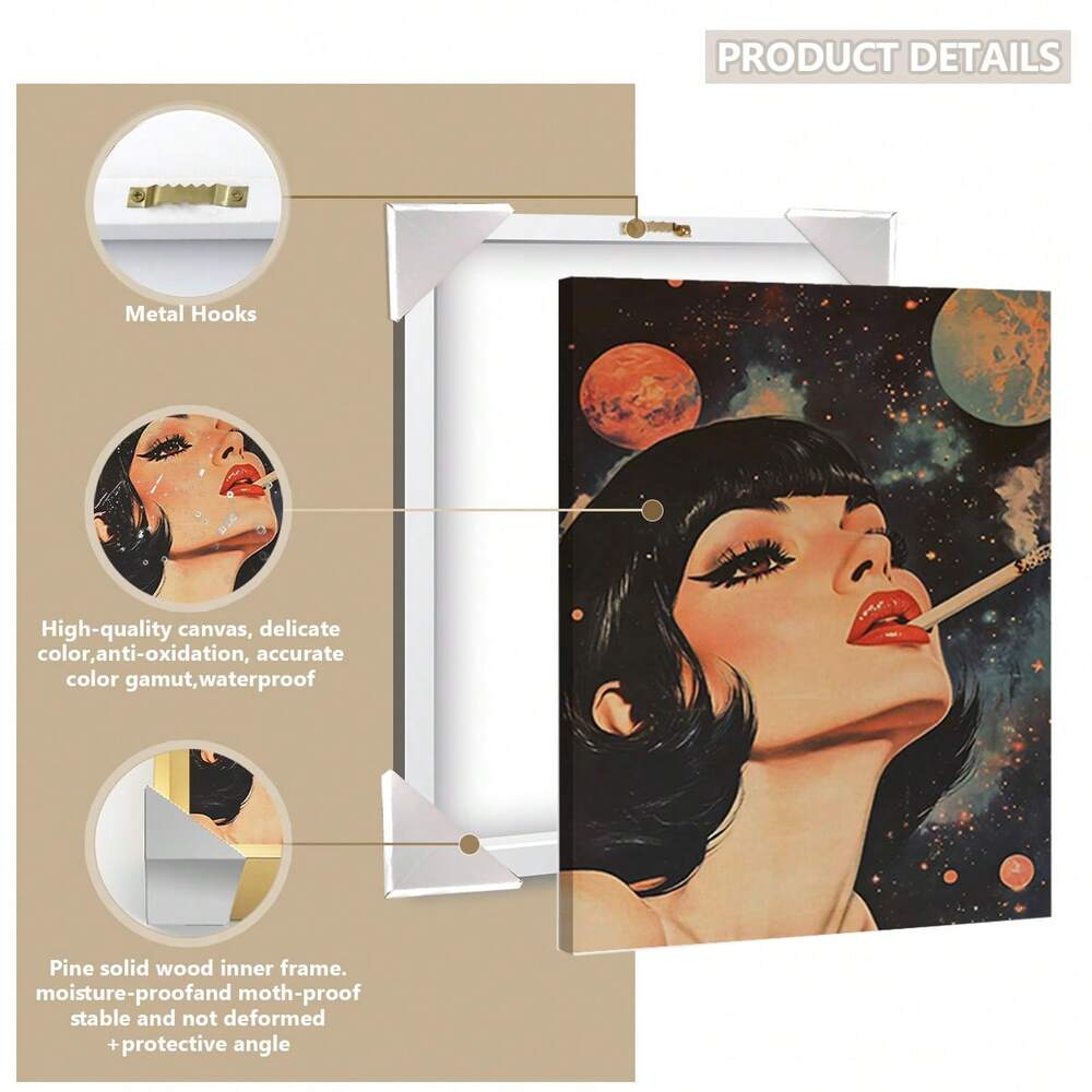 1pc Vintage Space Smoking Woman Canvas Poster Retro Sci-Fi Wall Art For Home Office Bedroom Living Room Decor