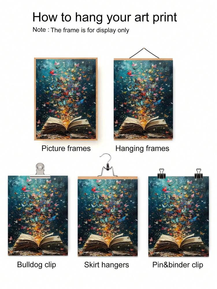 Abstract Butterfly Explosion Book Page Canvas Wall Art Print – Modern Unframed Poster for Home Office Reading Room Decor