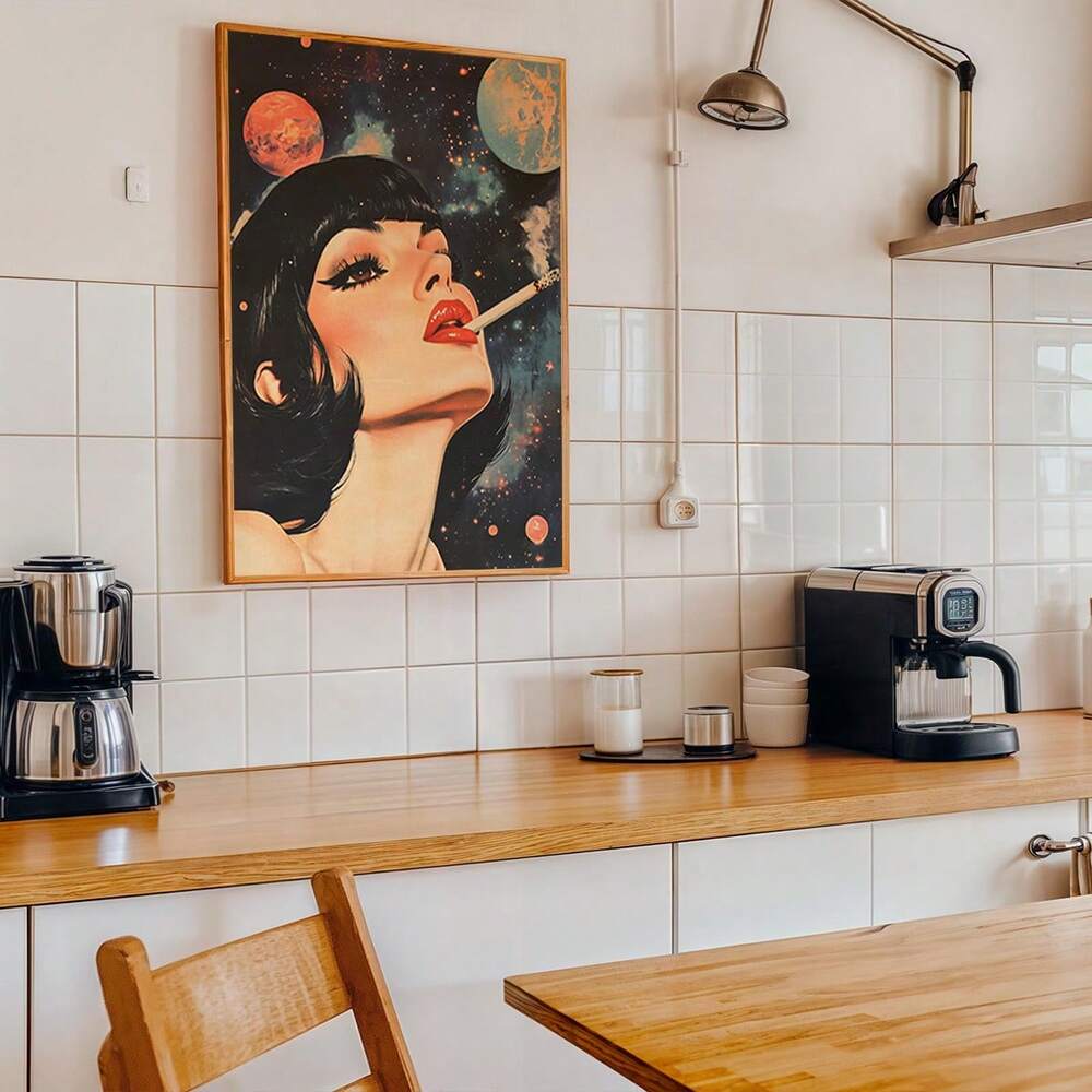 1pc Vintage Space Smoking Woman Canvas Poster Retro Sci-Fi Wall Art For Home Office Bedroom Living Room Decor