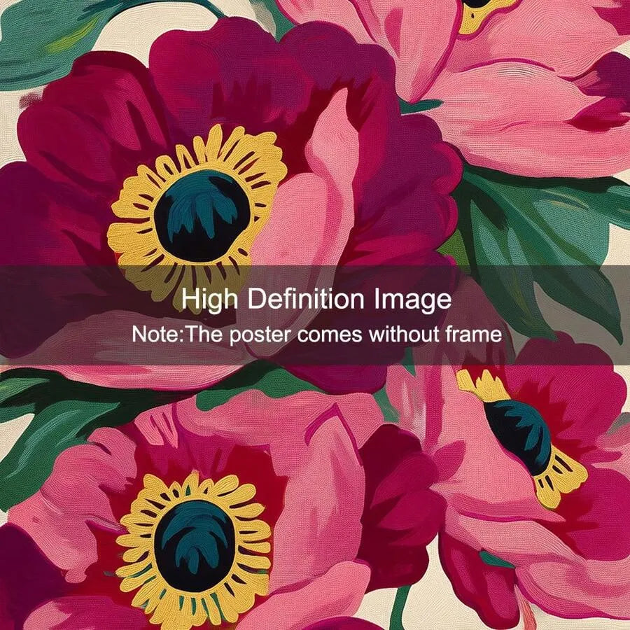 Boho Botanical Pink Peonies Canvas Wall Art Print – Unframed Minimalist Abstract Floral Vintage Poster for Office Living Room Bedroom Dorm Decor